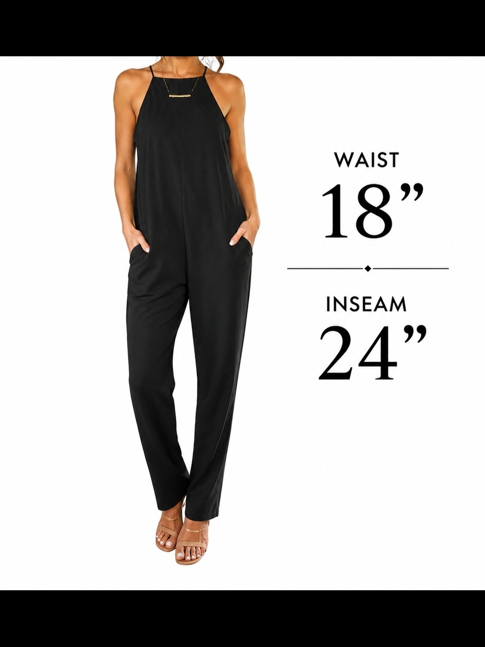 Black Halter Jumpsuit with Side Pockets - Women